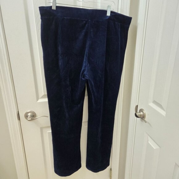 Ralph Lauren LRL Pull on Pants Womens Large Navy‎ Blue Velvet Pockets Stretch - Picture 2 of 7